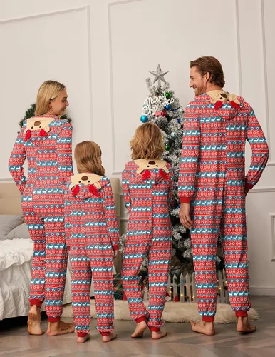 Miniatura 3 de Ekouaer Pijamas de Navidad para la familia, con capucha, de cuernos de alce, de manga larga, cómoda, para descansar
