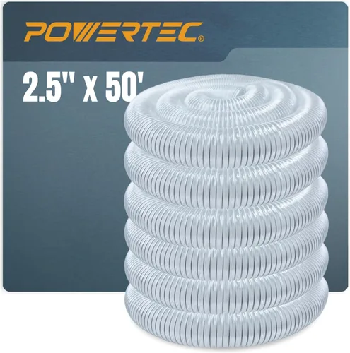 POWERTEC manguera de recolección de polvo de 2 1/2 pulgadas x 50 pies, manguera colectora de polvo de PVC flexible de 2.5 pulgadas para sierra de