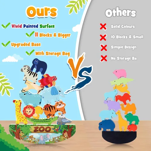 Miniatura 2 de IPOURUP Bloques de Animales de Madera Apilables Juguete para Niños Regalos de Navidad y Cumpleaños para Niño Niña Edad 3-7 Animales Montessori