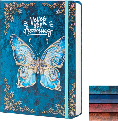 Miniatura 9 de Diario universitario para escribir-B5 - Cuaderno de tapa dura en relieve de mariposa 3D - Diario de escritura para mujeres con banda elástica