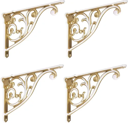 Miniatura 39 de Soportes de estante de 4 pulgadas, paquete de 4 soportes de pared de latón antiguo de alta resistencia, estantes decorativos de cocina victoriana