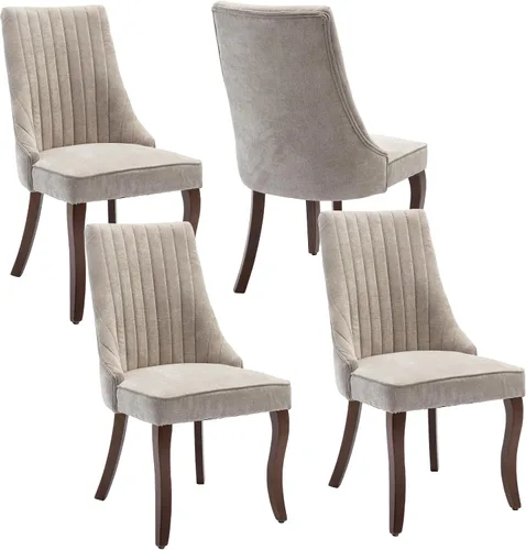 Shenyon Juego de 4 sillas de comedor color beige, cómodas sillas de comedor tapizadas con canal de tela, sillas de cocina modernas para comedor con