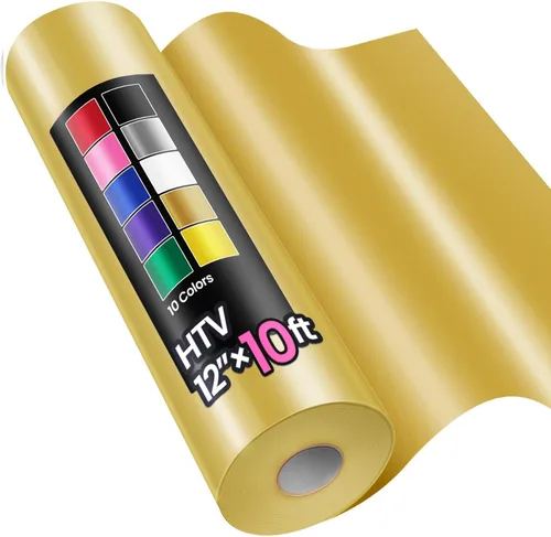 Rollos de Vinilo de Transferencia de Calor HTV de 12" x 10 pies Dorado, Sooez Vinilo HTV para Camiseta, Vinilo para Planchar, Fácil de Cortar y