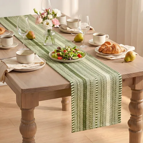 Miniatura 8 de Artoid Mode Camino de mesa tejido estilo granja verde ejército, decoración rústica de temporada festiva para la cocina y el comedor, para decoración