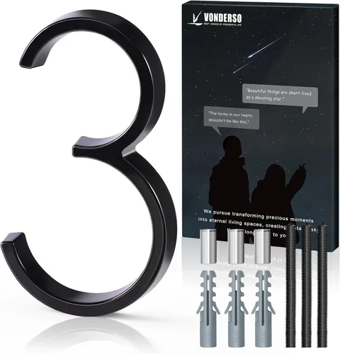 VONDERSO Números flotantes de casa de 5 pulgadas para exteriores, números de dirección modernos de metal antioxidante (3), números de buzón Negro 3
