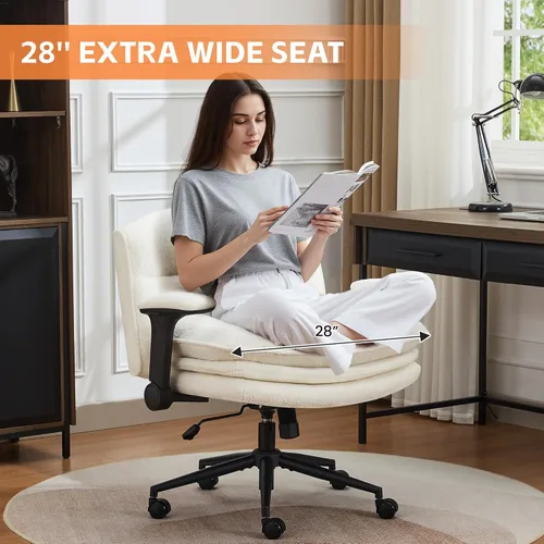 Miniatura 6 de Silla cruzada con brazos abatibles, silla ancha con patas cruzadas con cojín de 3 capas, silla ergonómica de escritorio de oficina con ruedas, silla