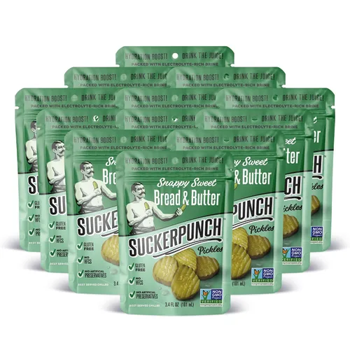 SuckerPunch Encurtidos en una bolsa, sin gluten, kosher, sin azúcar, bajo en calorías, keto, vegano, sin OMG, listo para comer, para llevar, bolsas