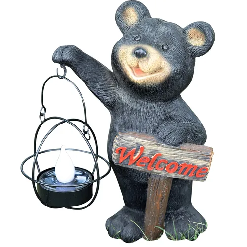 VP Home - Estatuas de jardín para exteriores, decoración de oso negro con letrero de bienvenida (Welcome), regalos para el hogar y el jardín - 12"