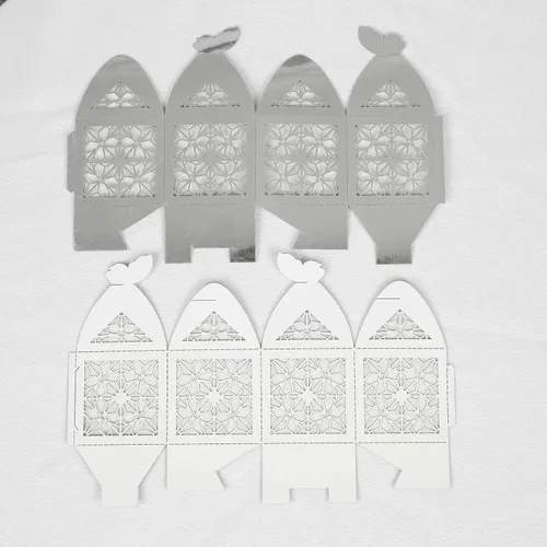 Miniatura 6 de Efavormart - 25 cajas de dulces con estampado de encaje con estampado de mariposa plateada, elegantes cajas de regalo con forma de mariposa