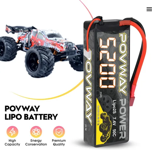 Miniatura 6 de 5200mAh 2S Lipo Battery 80C 7.4V RC LiPo - Carcasa rígida con enchufe en T para automóviles RC, camión RC, avión RC, helicóptero RC, dron