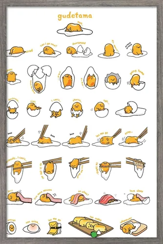 Trends International - Póster de Gudetama con diseño de cuadrícula, para pared, 14.725 x 22.375 pulgadas, versión con marco de madera tipo granero