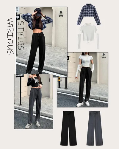 Miniatura 4 de OLIKEME Pantalones de descanso con bolsillos para mujer, ligeros, con cordón, holgados, cómodos, suaves, elásticos, de pierna recta, pantalones