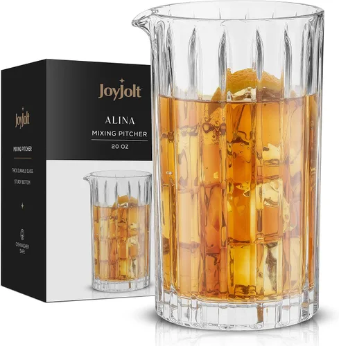 JoyJolt Jarra de vidrio mezclador - Alina cristalería acanalada. Vaso de vidrio para mezclar cóctel de 20 onzas, vidrio de agitación de cóctel Art