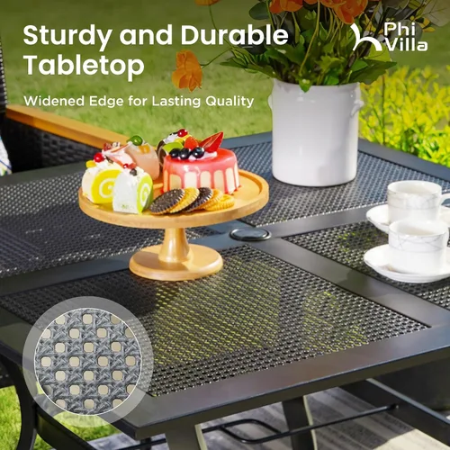 Miniatura 4 de PHI VILLA - Mesa de comedor al aire libre de 37 pulgadas, mesa de patio con malla de acero de metal, mesa de comedor con orificio para paraguas