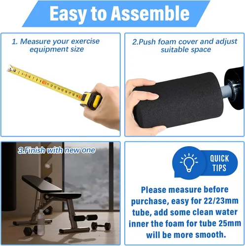 Miniatura 4 de Deekin 4 rodillos de espuma para pies, cubierta de tubo amortiguador para máquina de ejercicio, equipo de gimnasio en casa, almohadillas de repuesto