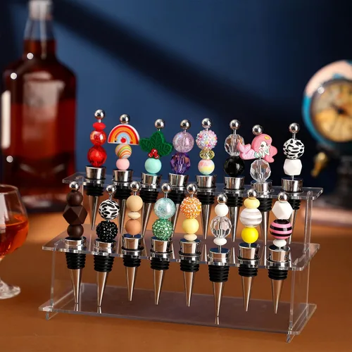 Miniatura 3 de Menkxi 2 tapones para botellas de vino, escaleras, 16 ranuras, acrílico transparente, 2 niveles, soporte para tapón de vino, soporte de exhibición