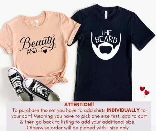 Miniatura 2 de Beauty And The Beard Couples Shirts, Cute Valentine Matching Outfits For Husband, Wife, Boyfriend, Girlfriend, Anniversary Gifts For Him and Her