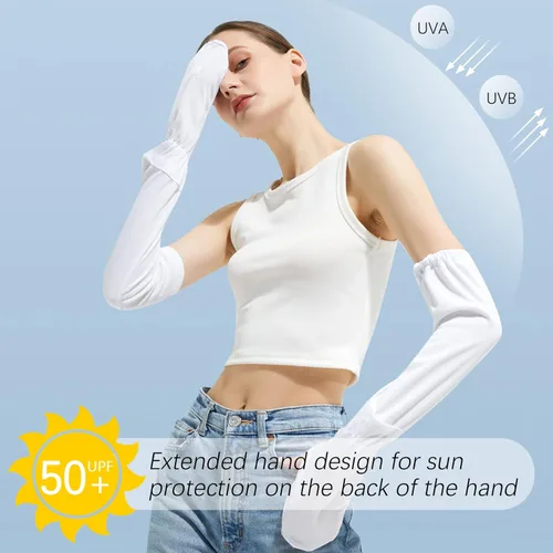 Miniatura 4 de Mangas de sol sin dedos para conducir, manga ajustable con guantes, protección UV, cubierta de brazo de refrigeración para jardinería Azul