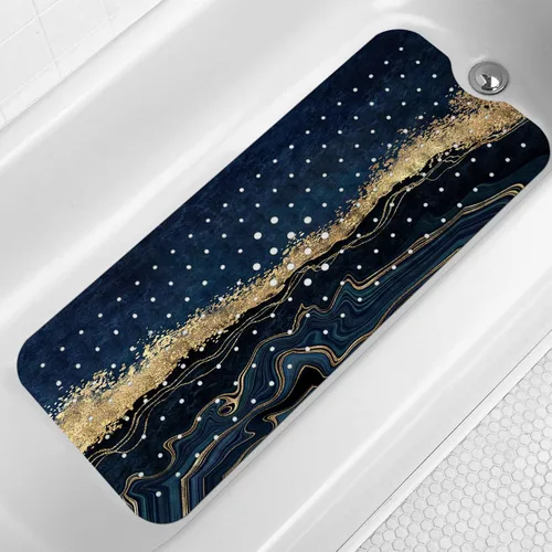 Miniatura 9 de LNOND Tapete de baño de mármol antideslizante, extra largo de 40 x 16 pulgadas, tapete antideslizante para bañera, tapete de ducha de mármol azul