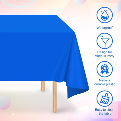 Miniatura 3 de Paquete de 16 manteles de plástico azul para mesas rectangulares, manteles decorativos premium azul real desechables para fiestas, cubierta de mesa
