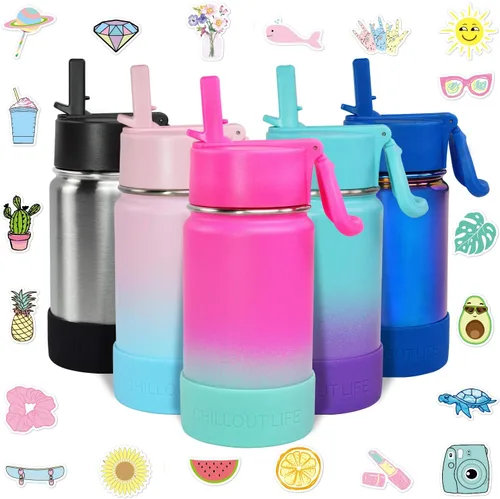 Miniatura 23 de CHILLOUT LIFE - Botella de agua aislada de 17 onzas con tapa con pajilla para niños, a prueba de fugas y bonitas calcomanías impermeables, termo