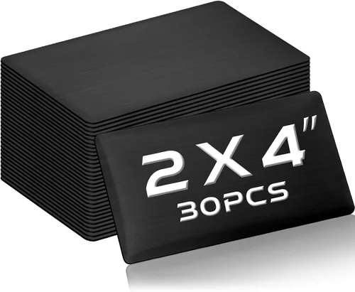 Miniatura 23 de Therwen 30 Piezas Placas de Nombre Grabadas con Láser de Acero Inoxidable Cepillado Placa Personalizada Placa en Blanco Etiqueta de Nombre Negro