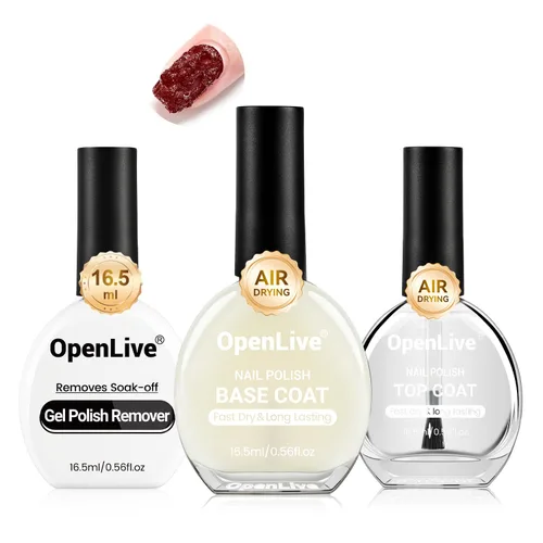 Miniatura 8 de OpenLive 2 esmaltes de uñas transparentes de capa superior brillante, esmalte de uñas regular de secado rápido, acabado de alto brillo, protección