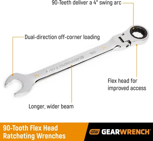 Miniatura 2 de GEARWRENCH Llave combinada de trinquete con cabeza flexible de 12 puntos, arco oscilante de 4 grados de 8 mm - 86708