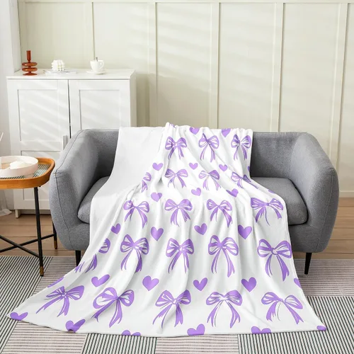 Miniatura 11 de Erosebridal Manta de franela con nudo de lazo para niñas, 40 x 50 pulgadas, diseño de rayas de diamante, para sofá cama y cama de vellón para niños