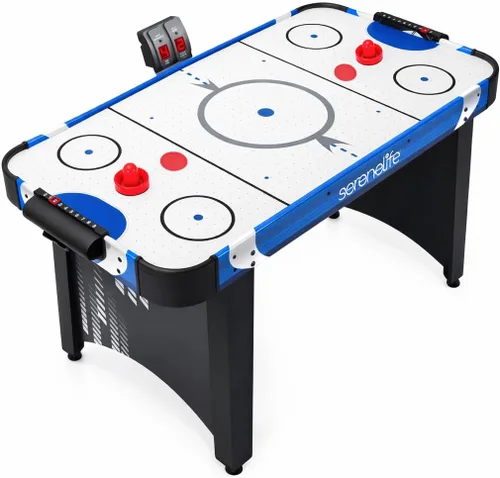 SereneLife Mesa de juego de hockey de aire de 48 pulgadas, con rastreador de puntuación integrado y dispensador de disco, marcador LED digital y