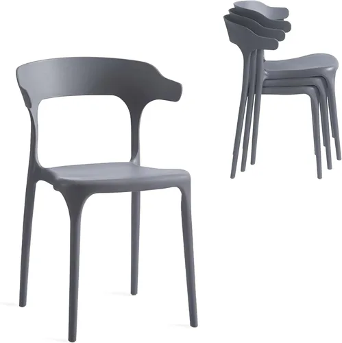 Juego de sillas de comedor apilables modernas, sin ensamblaje, silla de plástico, silla de patio, adecuada para cafés y restaurantes interiores y
