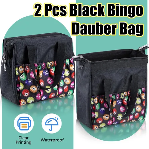 Miniatura 3 de Paterr 2 bolsas negras de Bingo Dauber con 6 bolsillos, bolsa de mano de gran capacidad con cremallera y asa, estuche de transporte de viaje