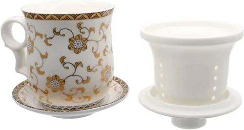 Miniatura 4 de Taza de té de porcelana con tapa de infusor y juegos de platillos – Taza de café de cerámica china Jingdezhen Taza de té de hoja suelta Sistema
