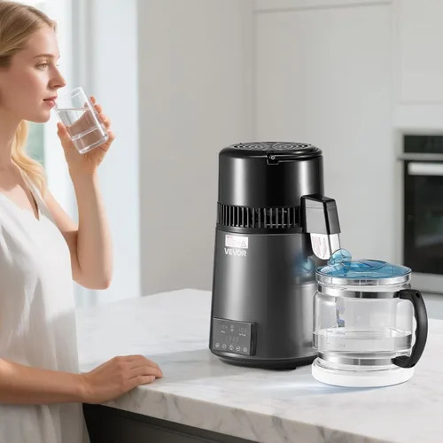 Miniatura 8 de VEVOR Destilador de Agua de 1750W, Fabricante de Agua Destilada de 0.4 Gal/H con Garrafa de Vidrio, Máquina Destiladora de Encimera de 4L/1.1 Gal