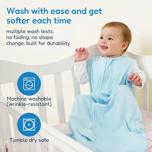 Miniatura 4 de TotAha Saco de dormir para bebés de 6 a 12 meses, paquete de 3, saco de dormir transpirable para bebé, niña, niño, manta usable con cremallera Azul