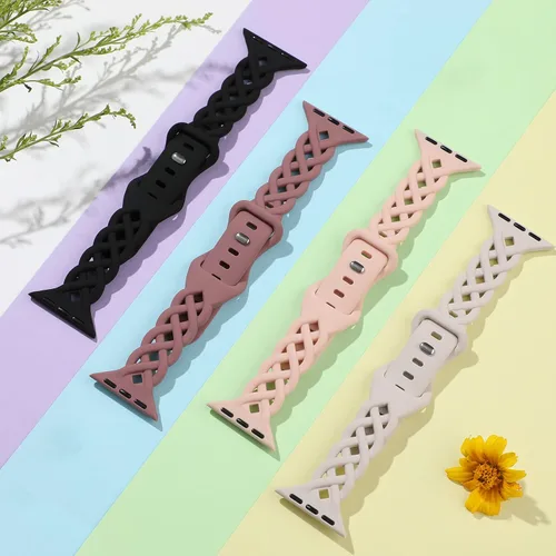 Miniatura 4 de iWabcertoo Correas delgadas de silicona para Apple Watch de 40 mm, 38 mm, 41 mm, 42 mm, 44 mm, 45 mm, 49 mm, correas de encaje trenzado delgadas