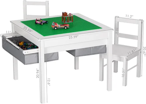 Miniatura 7 de UTEX Juego de mesa de actividades de construcción 2 en 1 de madera para niños y 2 sillas con cajones de almacenamiento, y placa integrada compatible