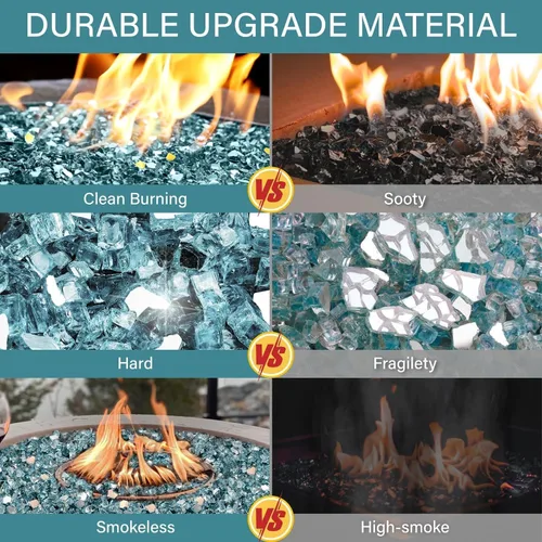 Miniatura 136 de NUPICK Vidrio de Fuego de 5 Libras, Vidrio Brillante para Fogata de 1/2 Pulgada, Roca de Vidrio Templado para Fogata para Propano o Gas Natural