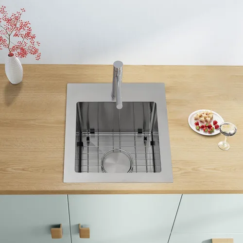 Miniatura 3 de MILOSEN Fregadero de barra de 15 x 17 pulgadas, fregadero de acero inoxidable T304, fregaderos de cocina pequeños con accesorios personalizados