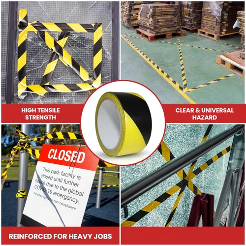 Miniatura 5 de GGR Supplies SST-618C Cinta de seguridad adhesiva de franja de advertencia de peligro negra y amarilla: 2" de ancho x 18 yardas. Negro y amarillo