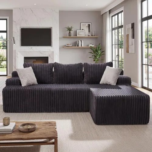 Miniatura 22 de Seccional modular: asiento de nube en forma de L con espuma viscoelástica, muebles de sala de estar convertibles de 3 asientos, diván de gran Negro