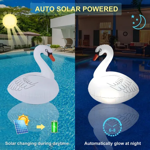 Miniatura 3 de Goallim Luces solares flotantes para piscina, paquete de 2 unidades, luces inflables impermeables de cisne, luces LED que brillan en la oscuridad