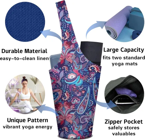 Miniatura 3 de Bolsa para esterilla de yoga para mujeres con bolsillo grande lateral, duradera de lino, bolsa de gimnasio para entrenamiento, almacenamiento