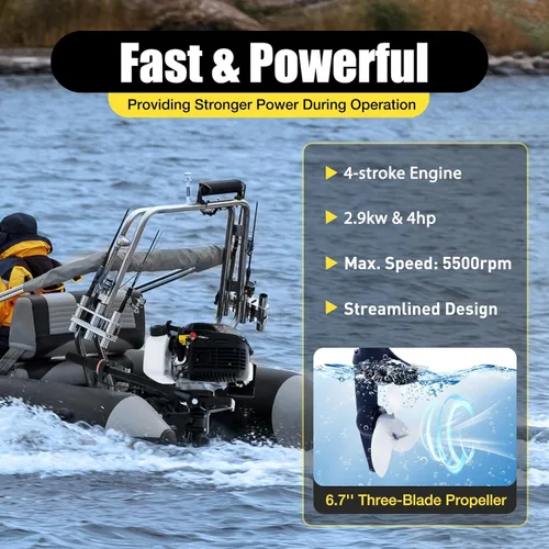 Miniatura 2 de HANGKAI - Motor fuera de borda de 4 HP de 4 tiempos 52CC, motor de barco de pesca resistente con sistema de refrigeración por aire, sistema CDI 4HP
