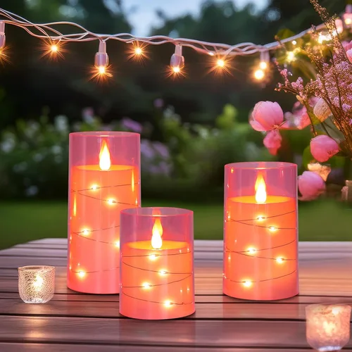 Miniatura 6 de Aignis Velas Parpadeantes sin Llama Operadas con Batería Velas LED con Control Remoto y Temporizador para Decoración de Rosa (Cherry Blossom Pink)