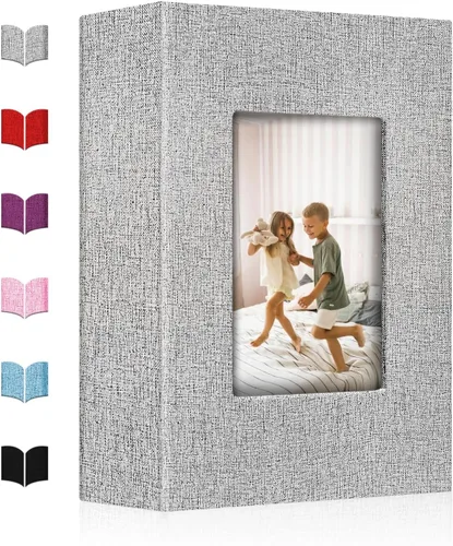 Miniatura 11 de Álbum de fotos pequeño 4x6, álbum de fotos con cubierta de lino deslizable, minilibro de fotos con capacidad para 100 fotos de 4x6 con 50 hojas