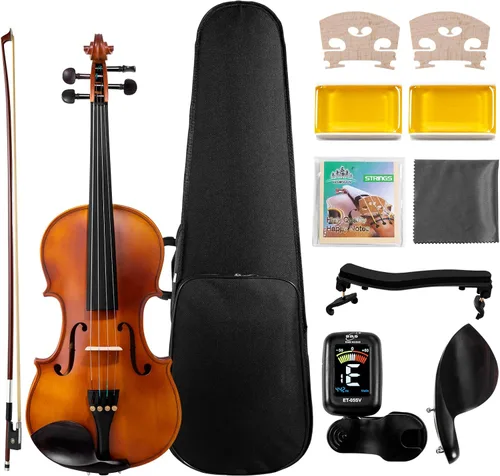 ENO MUSIC Kit de violín de tamaño completo 4/4 para principiantes y adultos con arco de colofonia y estuche rígido, todos los accesorios de