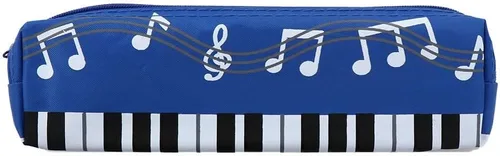Estuche de tela Oxford, cuadrado de una sola capa, notas musicales, teclado de piano, estuche para lápices de gran capacidad, bolsas para Azul