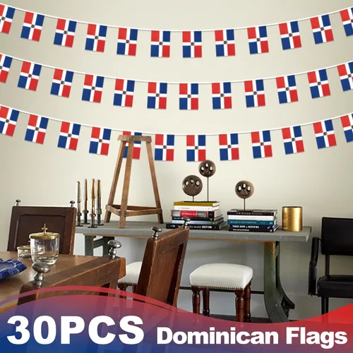 Miniatura 6 de Bandera de cuerda de la República Dominicana, pequeña mini bandera de la República Dominicana, bandera de escarapela, decoración nacional del país