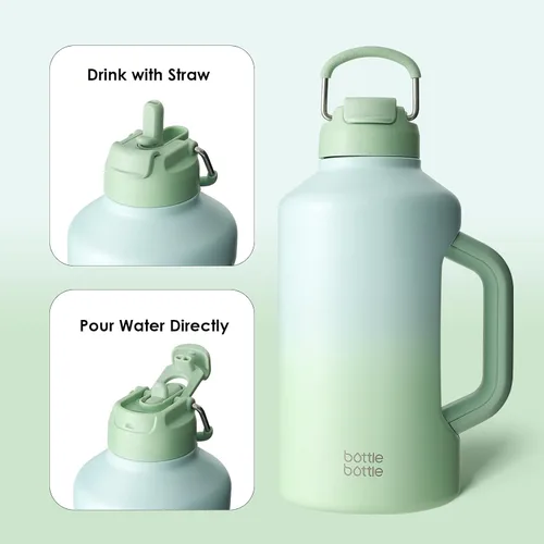 Miniatura 5 de BOTTLE BOTTLE Botella de agua aislada de 64 onzas con popote y tapa de doble uso, botella de agua de acero inoxidable con asa, jarra aislada al